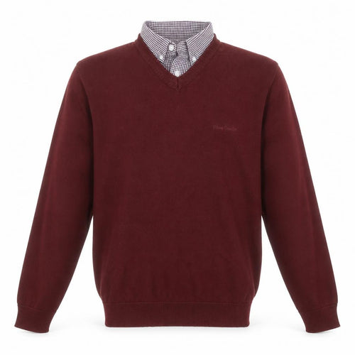 Pierre Cardin Men Red Cotton V-Neck Jumper Size M Classic Fit