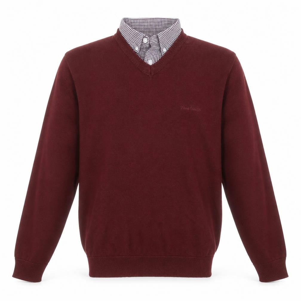 Pierre Cardin Men Red Cotton V-Neck Jumper Size M Classic Fit