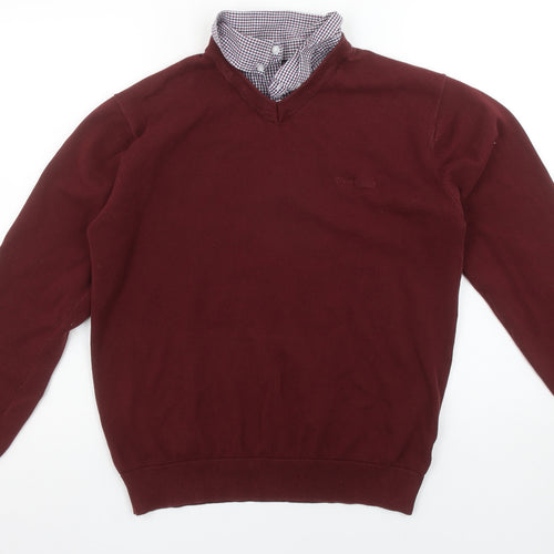 Pierre Cardin Men Red Cotton V-Neck Jumper Size M Classic Fit
