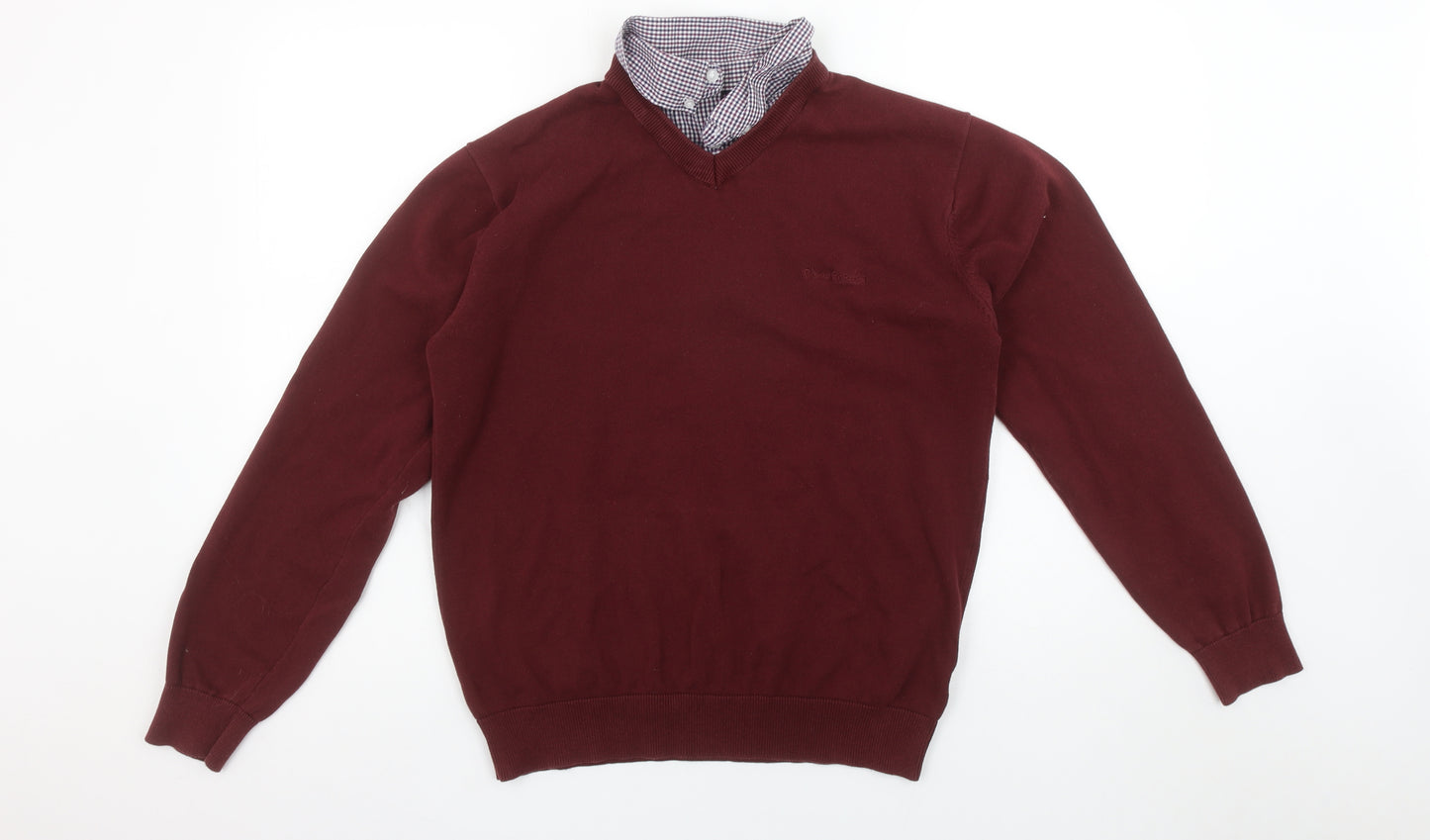 Pierre Cardin Men Red Cotton V-Neck Jumper Size M Classic Fit