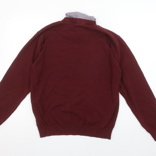 Pierre Cardin Men Red Cotton V-Neck Jumper Size M Classic Fit
