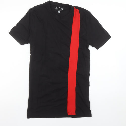 boohooMAN Men's Black & Red Colourblock Crew Neck T-Shirt Size S