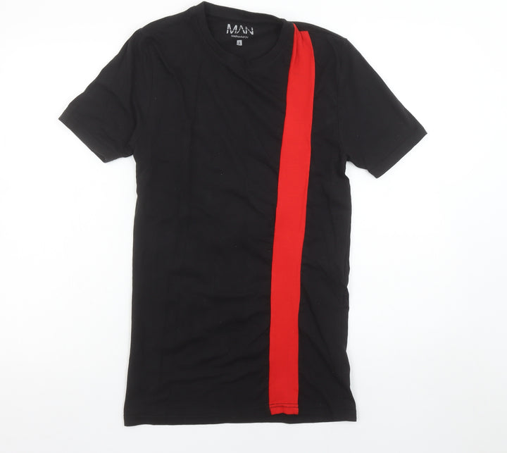 boohooMAN Men's Black & Red Colourblock Crew Neck T-Shirt Size S
