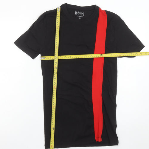boohooMAN Men's Black & Red Colourblock Crew Neck T-Shirt Size S