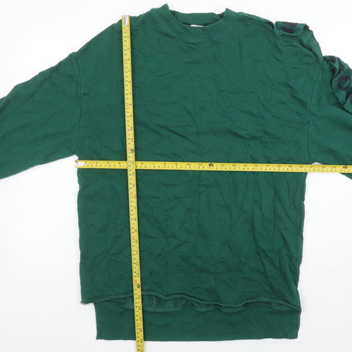 Pull&Bear Women’s Green Sweatshirt S Ruffle Logo Sleeve Crew Neck
