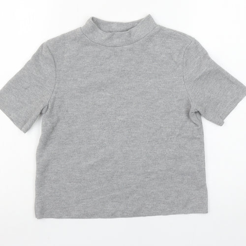 Zara Women Grey Mock Neck Short Sleeve Basic Stretch T-Shirt Size S