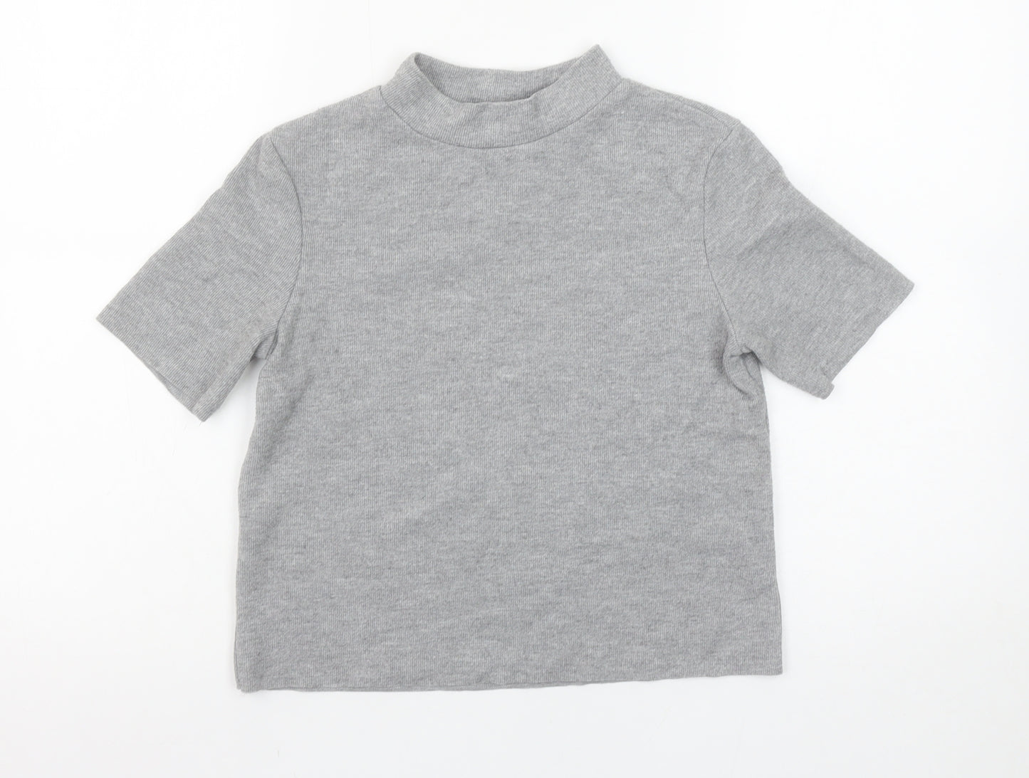Zara Women Grey Mock Neck Short Sleeve Basic Stretch T-Shirt Size S