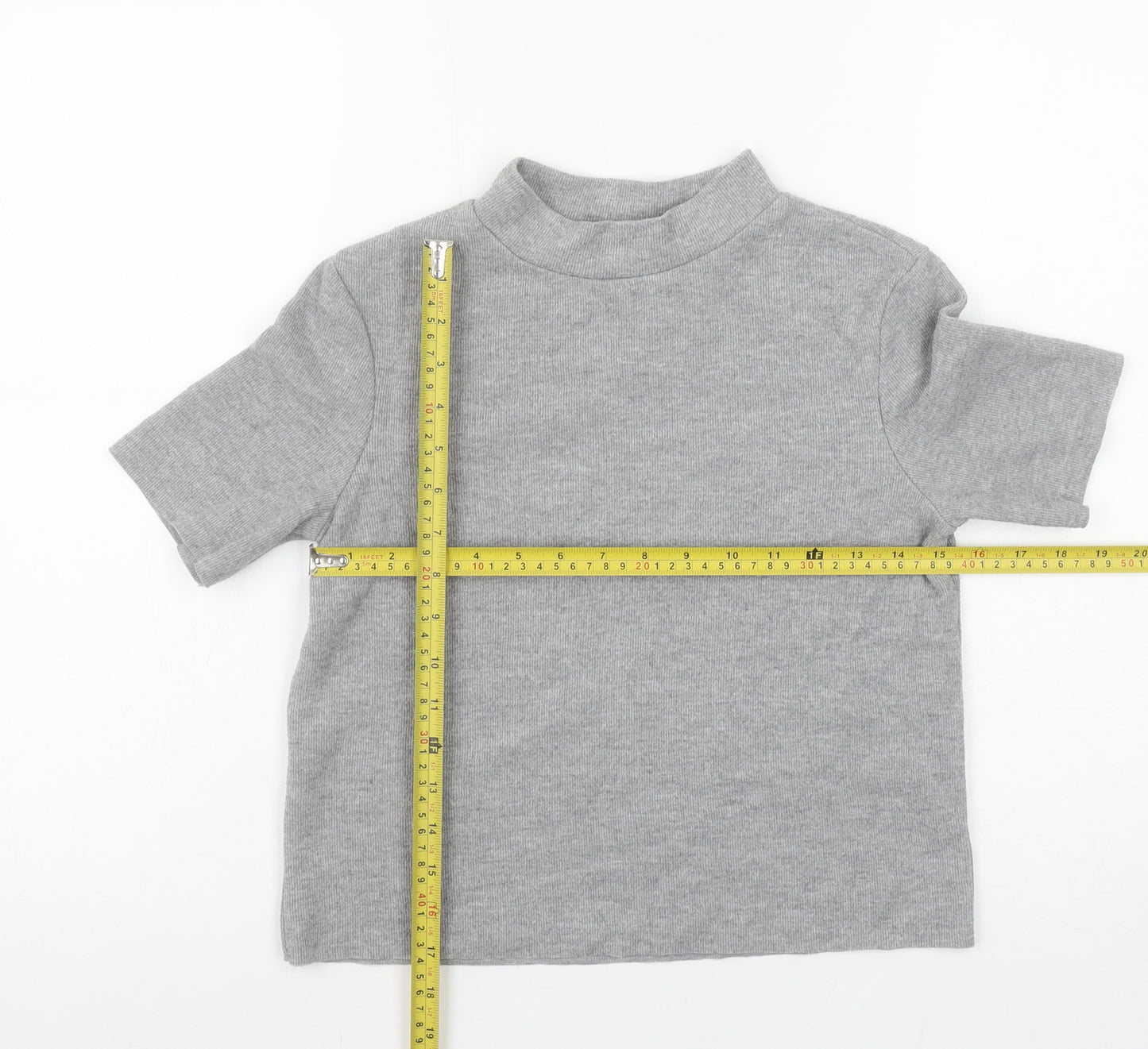 Zara Women Grey Mock Neck Short Sleeve Basic Stretch T-Shirt Size S