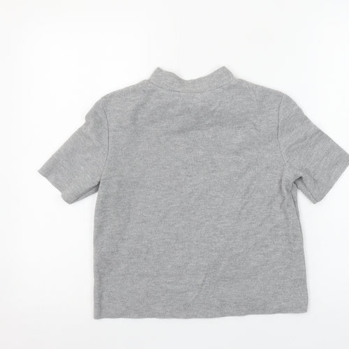 Zara Women Grey Mock Neck Short Sleeve Basic Stretch T-Shirt Size S