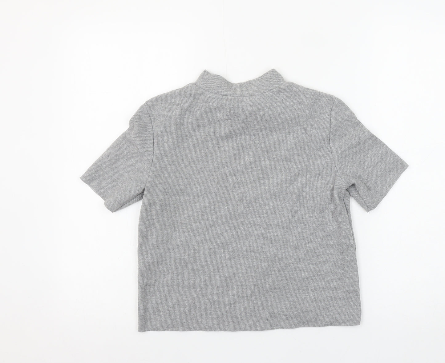Zara Women Grey Mock Neck Short Sleeve Basic Stretch T-Shirt Size S