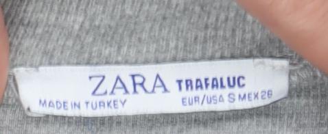 Zara Women Grey Mock Neck Short Sleeve Basic Stretch T-Shirt Size S