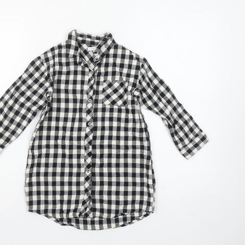 Next Girls Black Check Cotton Button-Up Shirt 5 Years