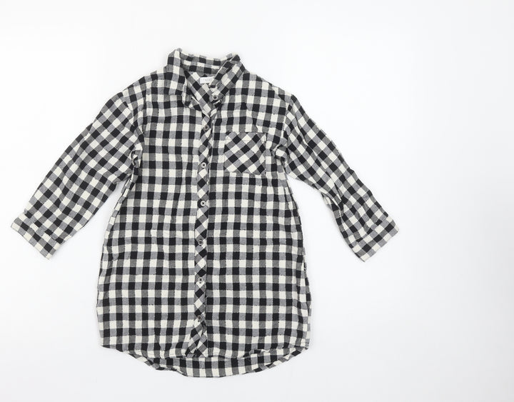 Next Girls Black Check Cotton Button-Up Shirt 5 Years