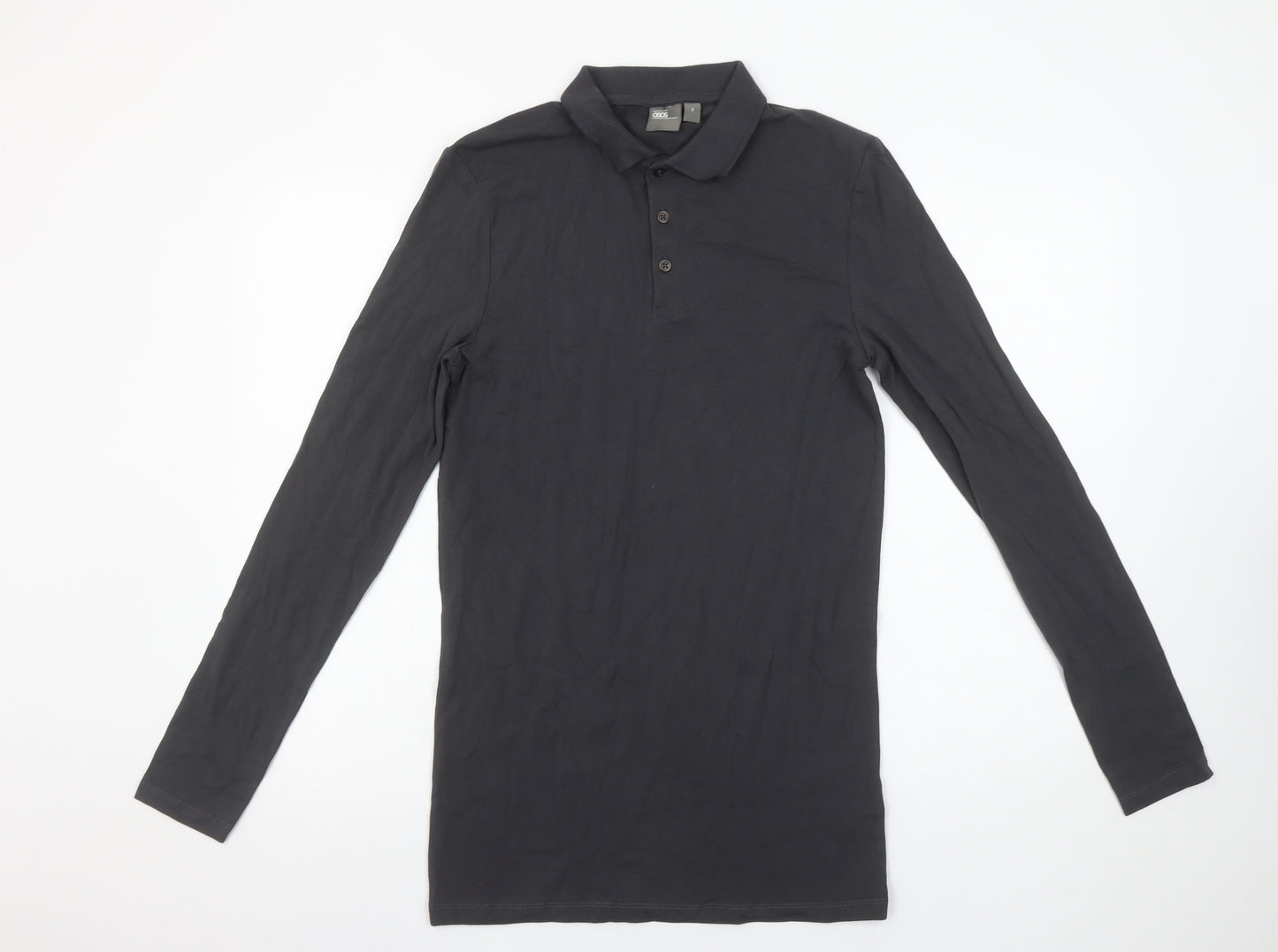 ASOS Men's Black Long Sleeve Slim Fit Cotton Polo Shirt Size M