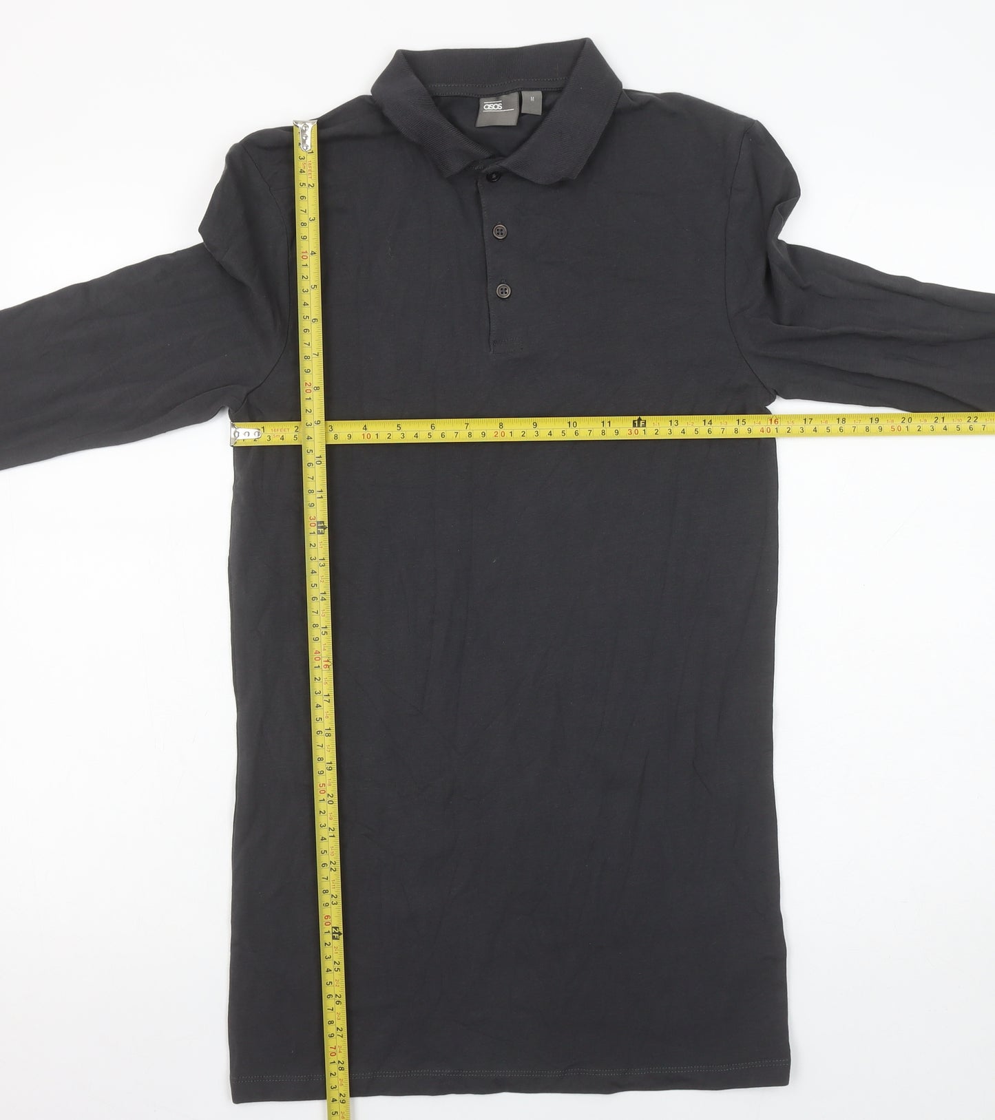 ASOS Men's Black Long Sleeve Slim Fit Cotton Polo Shirt Size M