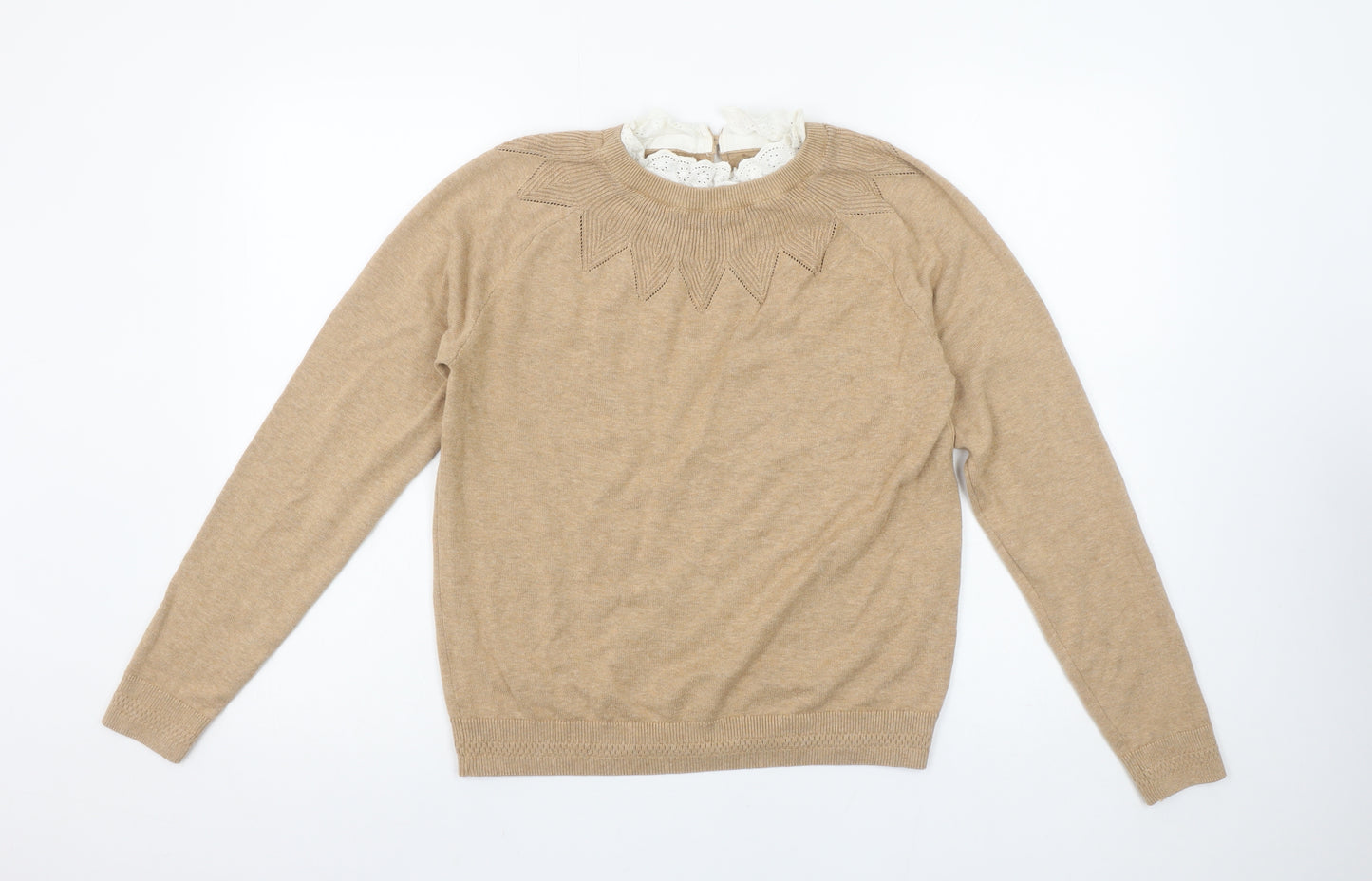 Springfield Women Beige Knit Crew Neck Pullover Jumper Size 12