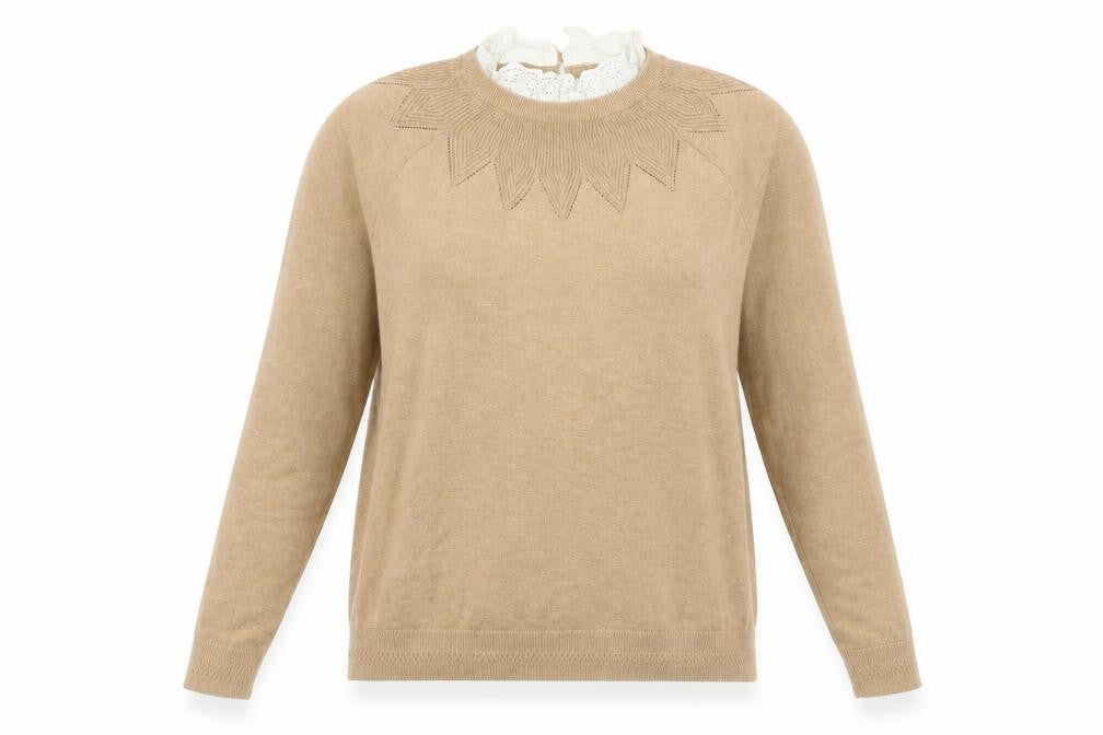 Front view of Springfield Women Beige Knit Crew Neck jumper, size 12