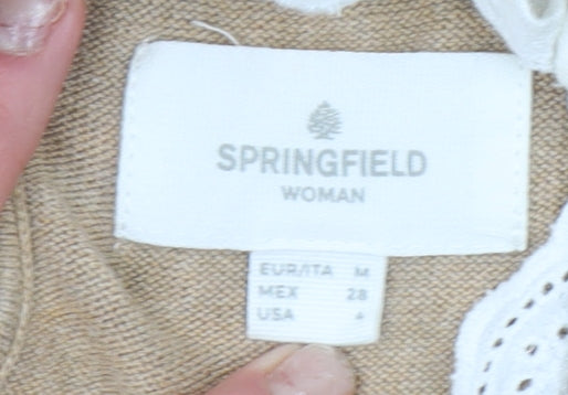 Springfield Women Beige Knit Crew Neck Pullover Jumper Size 12