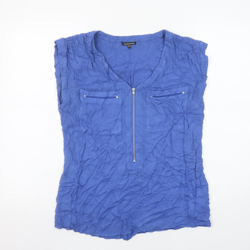 Warehouse Women Blue Zip Front Sleeveless Tunic Blouse Size 10