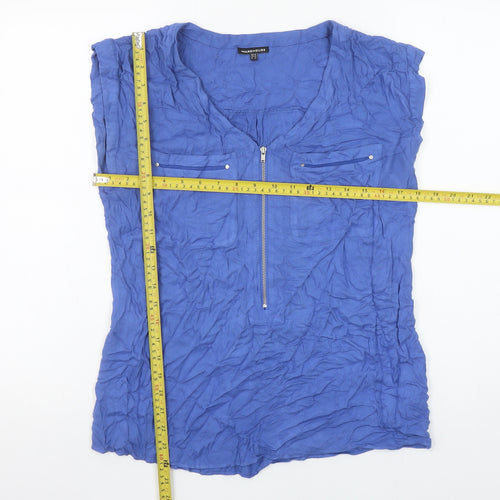 Warehouse Women Blue Zip Front Sleeveless Tunic Blouse Size 10