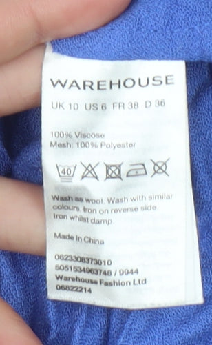 Warehouse Women Blue Zip Front Sleeveless Tunic Blouse Size 10