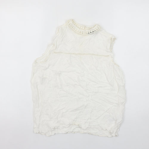 New Look Women’s White Sleeveless Crochet Trim Blouse UK 12