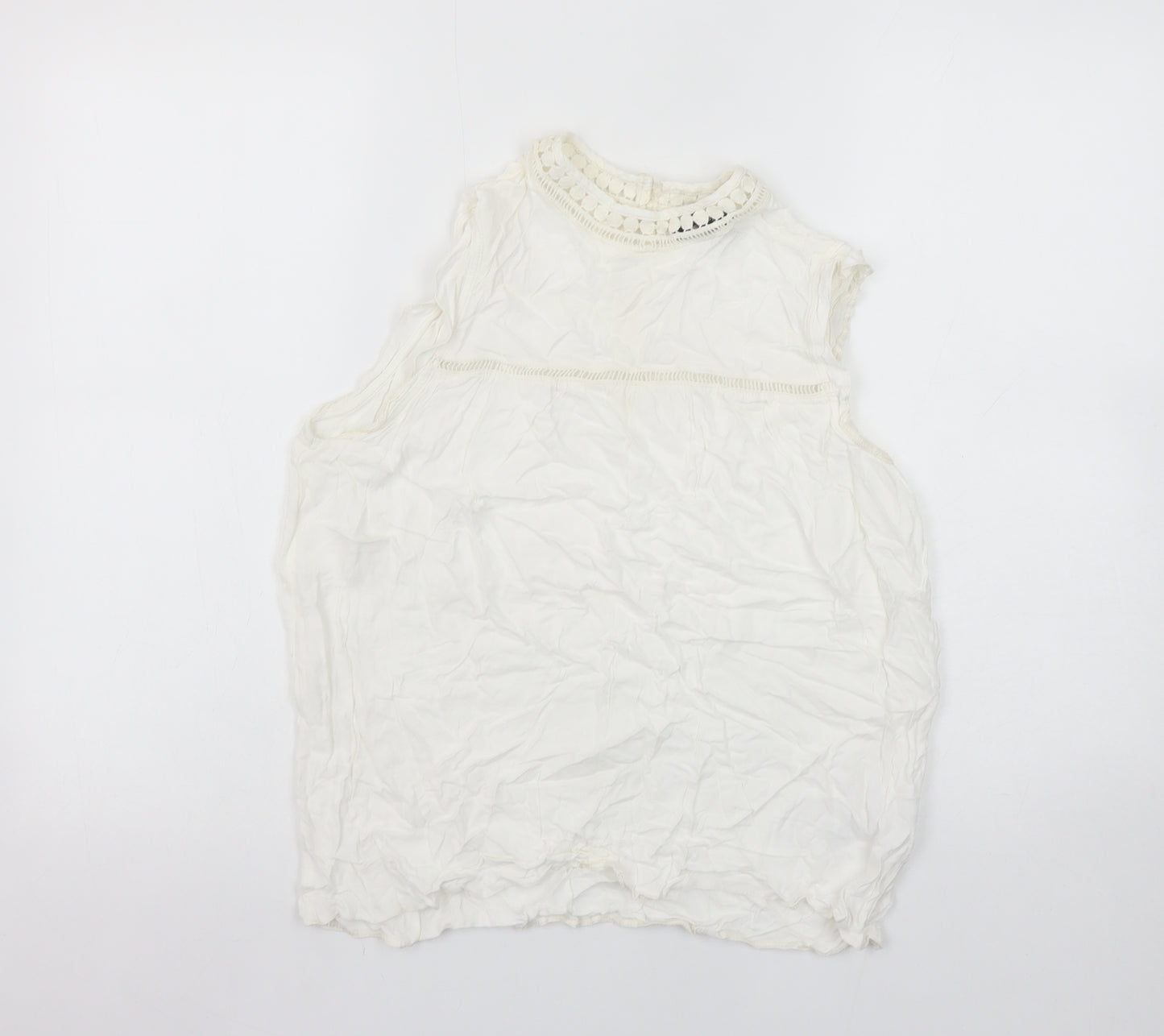 New Look Women’s White Sleeveless Crochet Trim Blouse UK 12