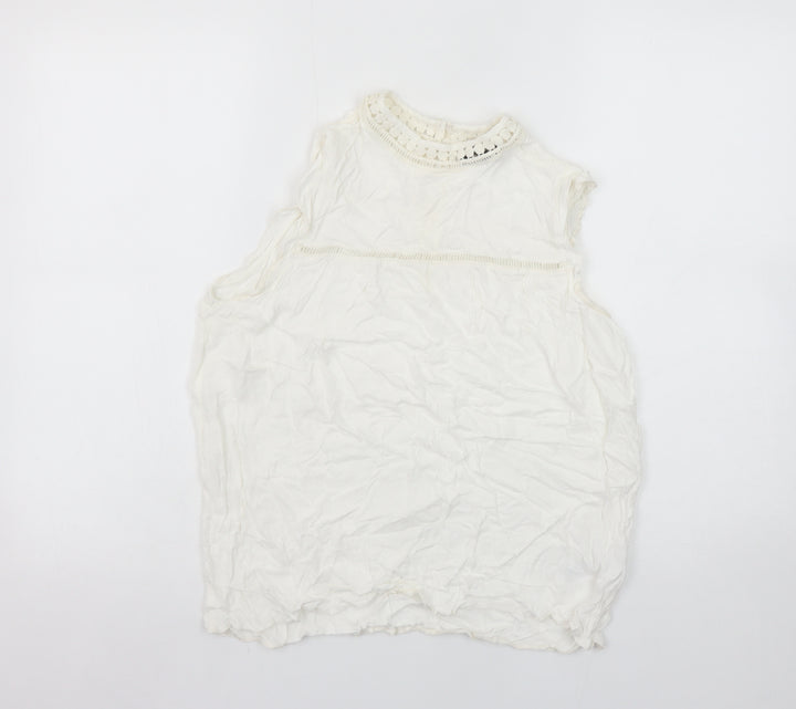 New Look Women’s White Sleeveless Crochet Trim Blouse UK 12