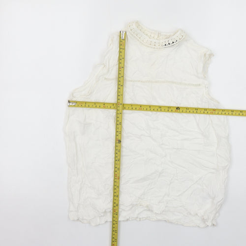 New Look Women’s White Sleeveless Crochet Trim Blouse UK 12