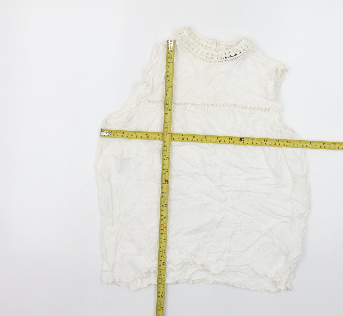 New Look Women’s White Sleeveless Crochet Trim Blouse UK 12