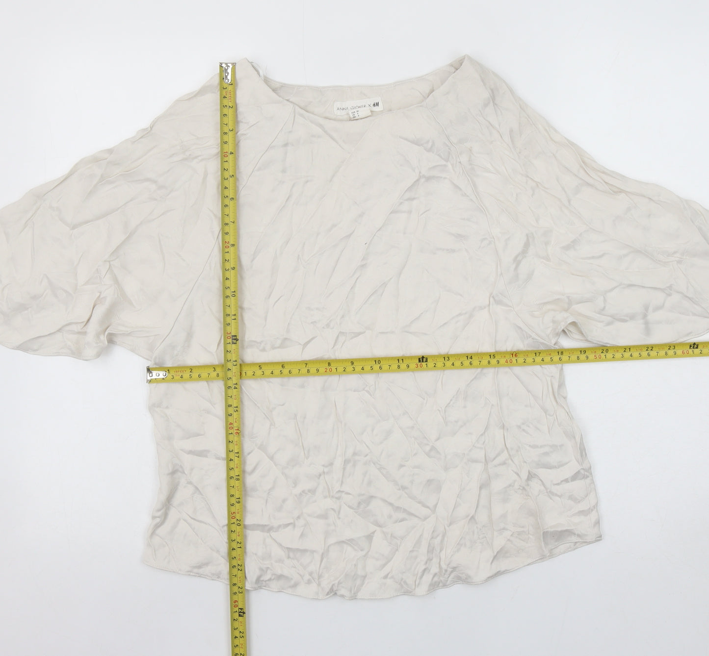 H&M Women Ivory Kimono Sleeve Blouse Size 8 Viscose Blend