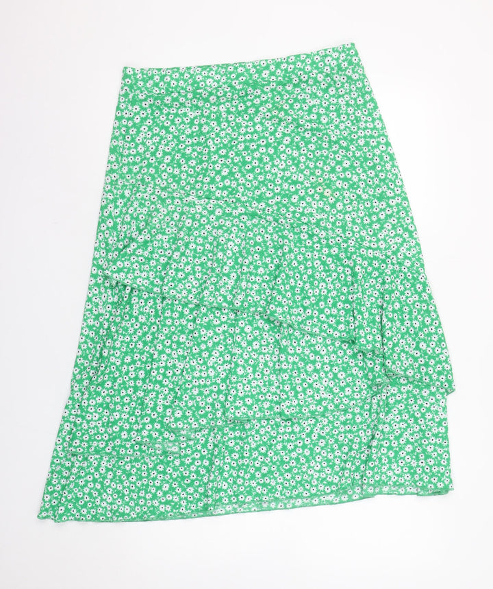 Savida Women’s Green Floral A-Line Midi Skirt Size XL
