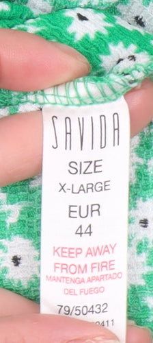 Savida Women’s Green Floral A-Line Midi Skirt Size XL