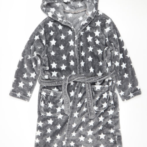 Marks and Spencer Girls Grey Star Fleece Hooded Robe 11-12 Years