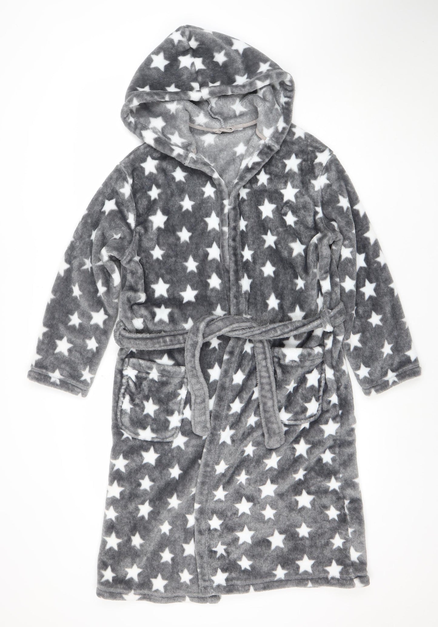 Marks and Spencer Girls Grey Star Fleece Hooded Robe 11-12 Years