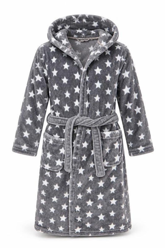 Marks and Spencer Girls Grey Star Fleece Hooded Robe 11-12 Years