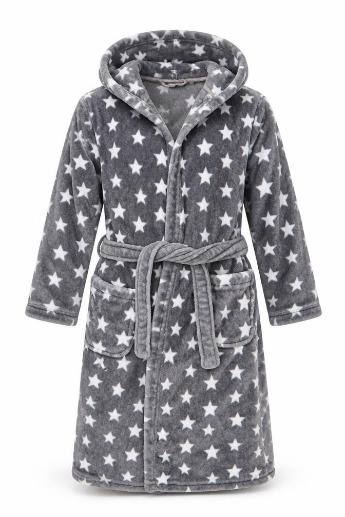 Marks and Spencer Girls Grey Star Fleece Hooded Robe 11-12 Years