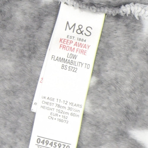 Marks and Spencer Girls Grey Star Fleece Hooded Robe 11-12 Years