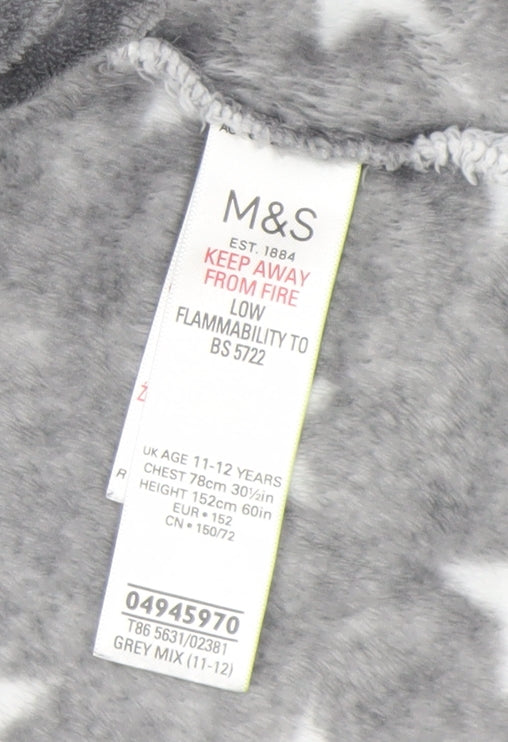 Marks and Spencer Girls Grey Star Fleece Hooded Robe 11-12 Years