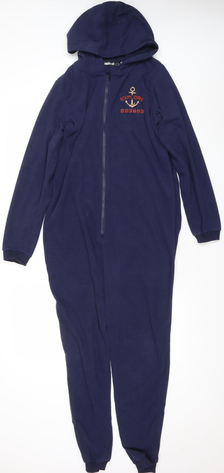 Pepperts Boys Blue Fleece Onesie 12-14 Years Hooded Zip Nautical Nightwear