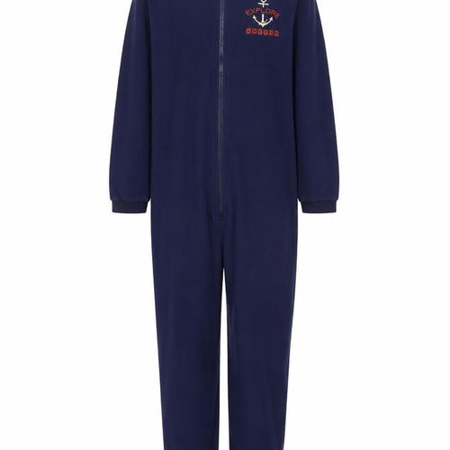 Pepperts Boys Blue Fleece Onesie 12-14 Years Hooded Zip Nautical Nightwear