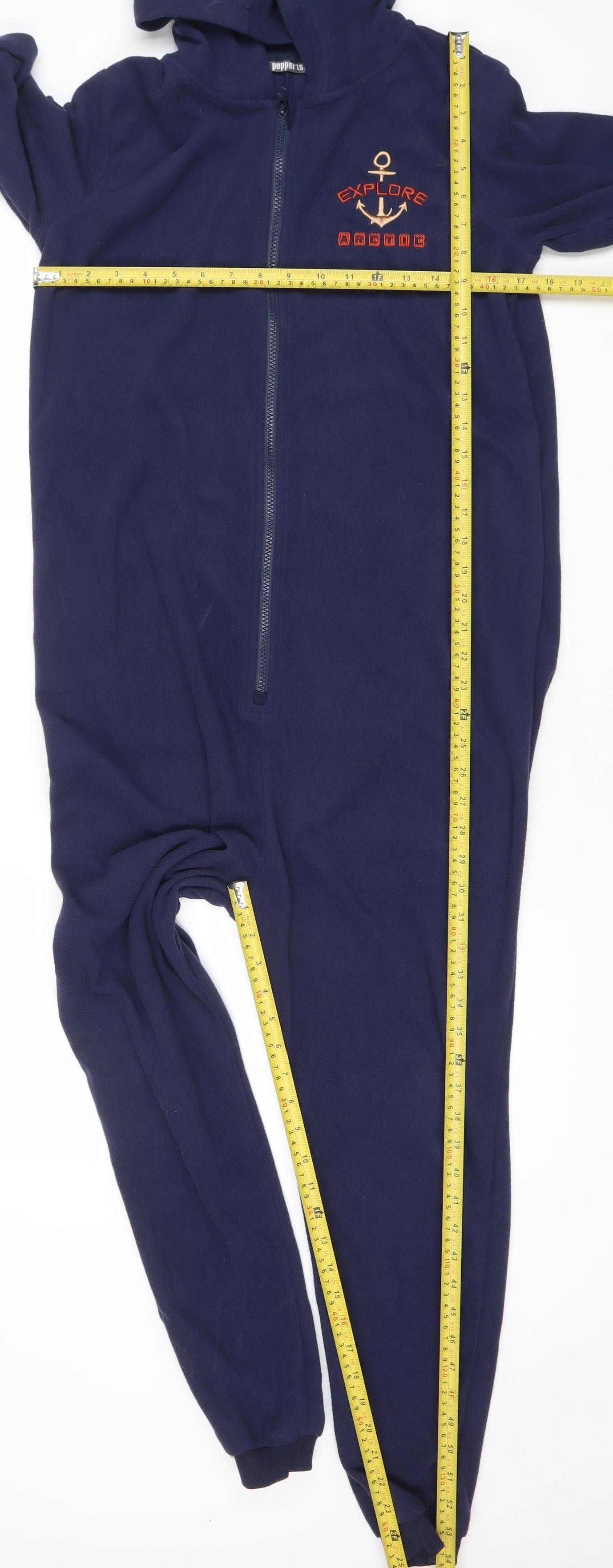 Pepperts Boys Blue Fleece Onesie 12-14 Years Hooded Zip Nautical Nightwear