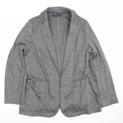 Marks and Spencer Women Grey Check Blazer Size 14 Regular Fit