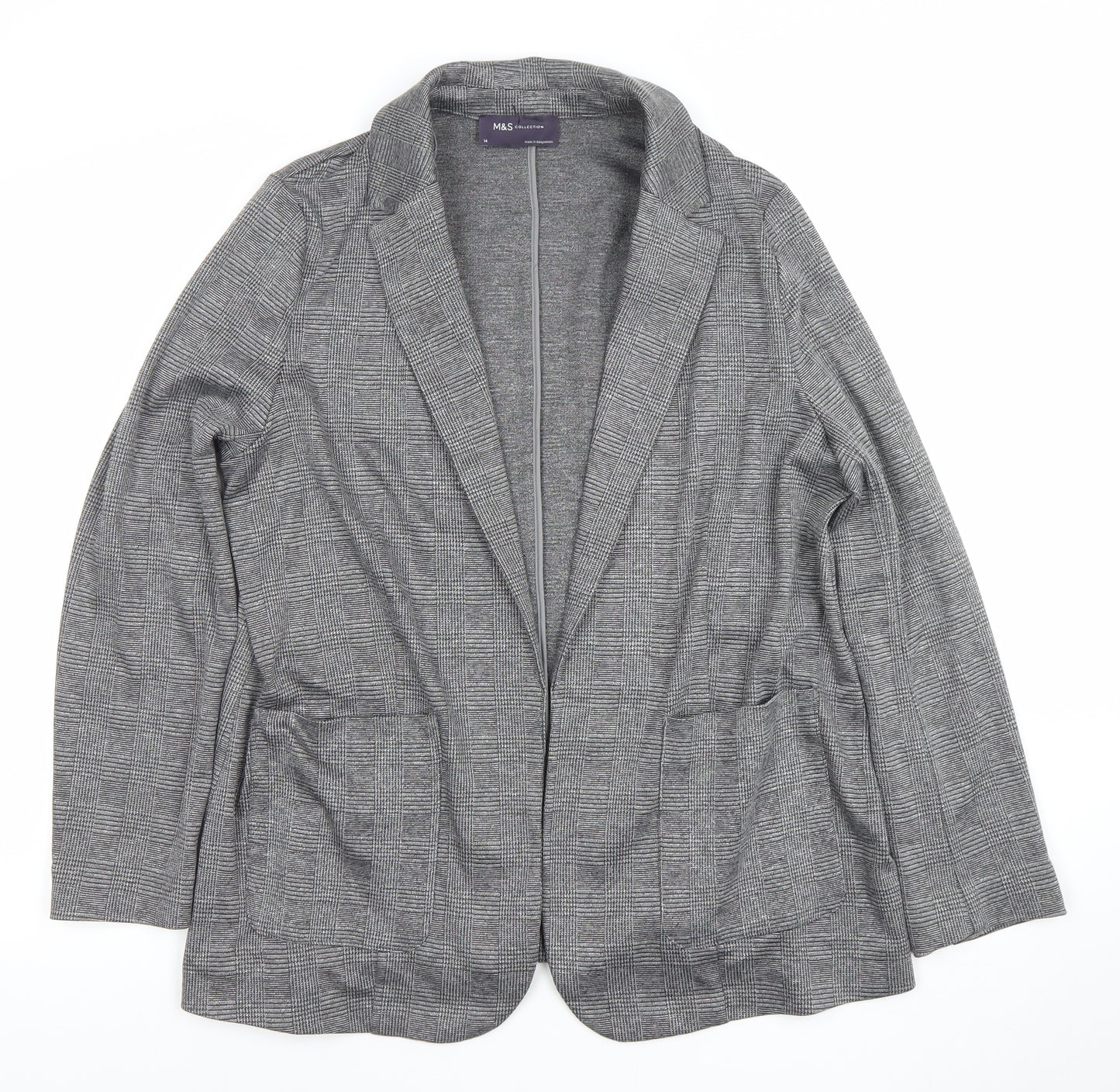 Marks and Spencer Women Grey Check Blazer Size 14 Regular Fit