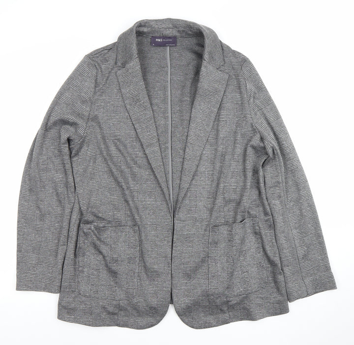 Marks and Spencer Women Grey Check Blazer Size 14 Regular Fit