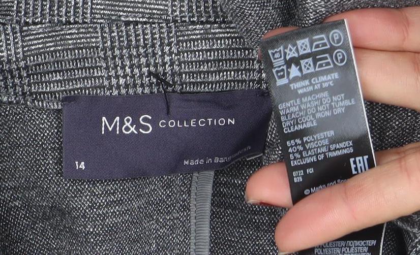 Marks and Spencer Women Grey Check Blazer Size 14 Regular Fit