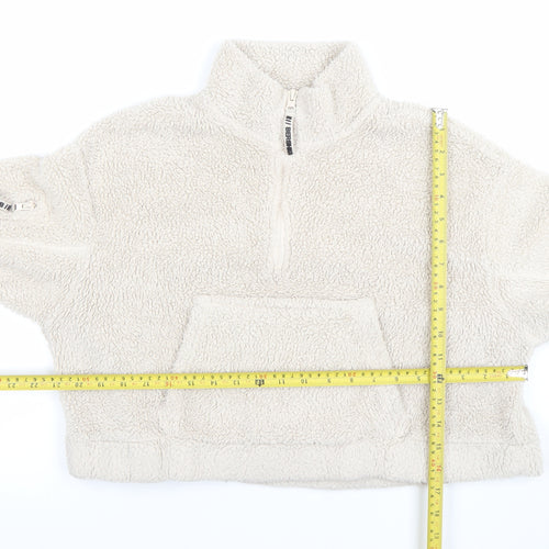 Bershka Women Beige 1/4 Zip Fleece Pullover Sweatshirt Size S