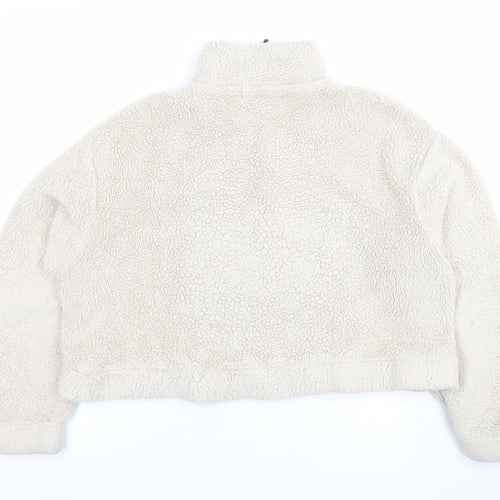 Bershka Women Beige 1/4 Zip Fleece Pullover Sweatshirt Size S