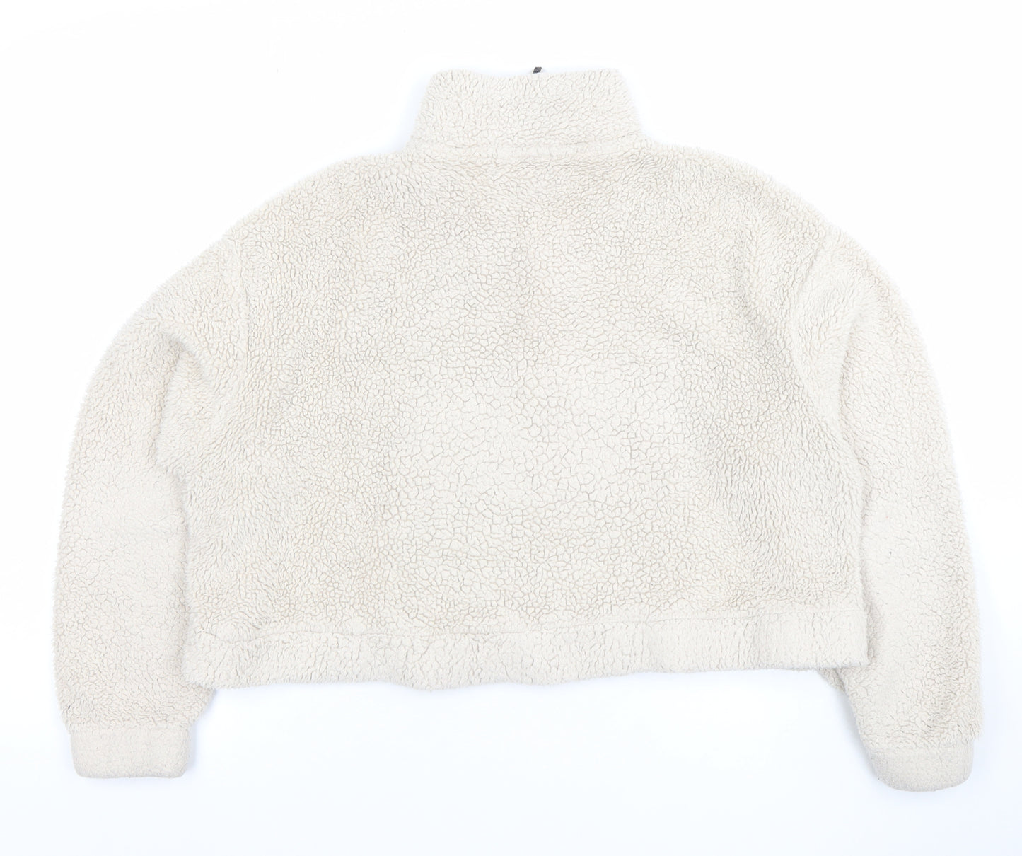 Bershka Women Beige 1/4 Zip Fleece Pullover Sweatshirt Size S