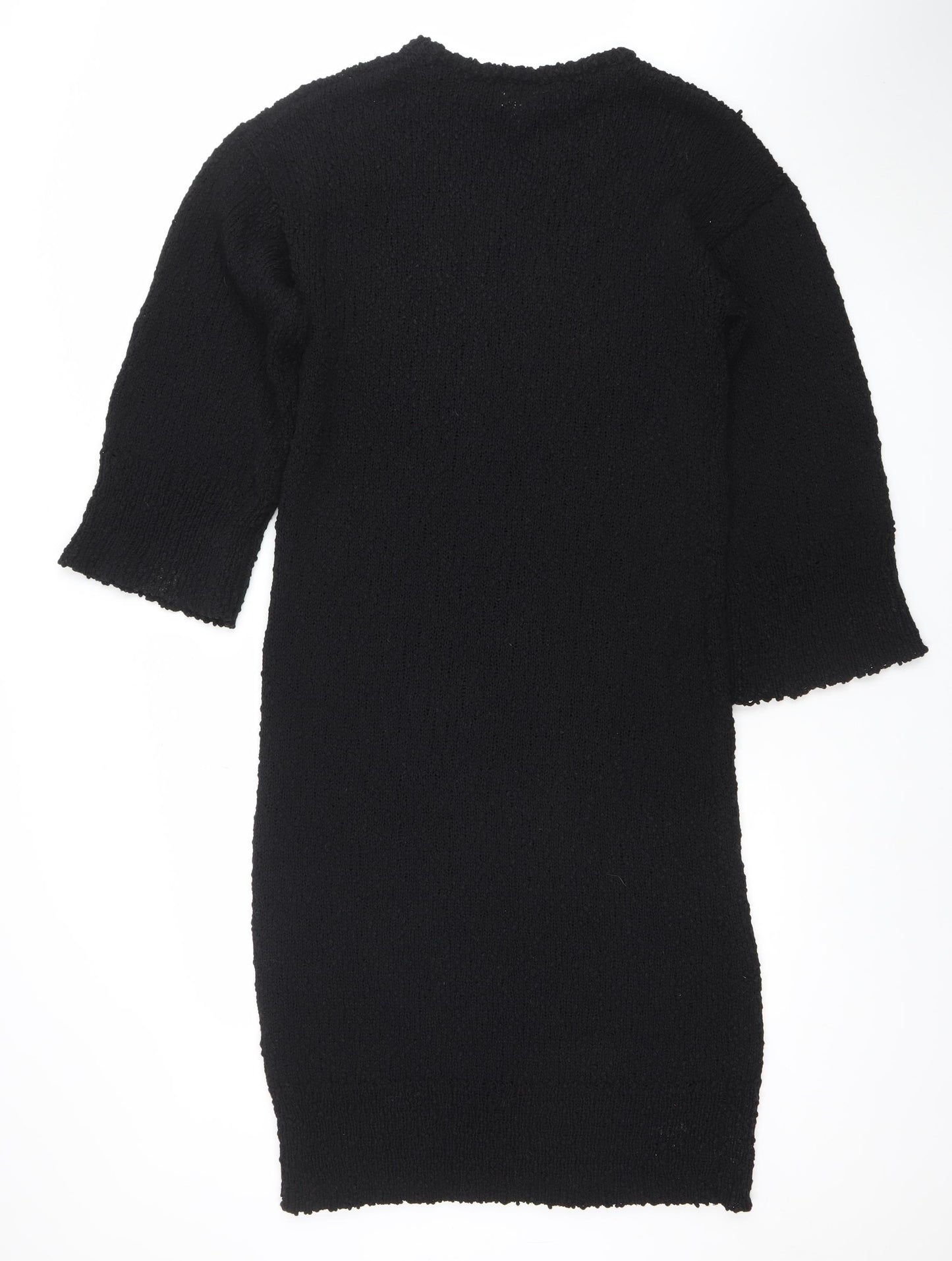 H&M Women's Black XS Knit Jumper Dress Half Sleeve Crew Neck